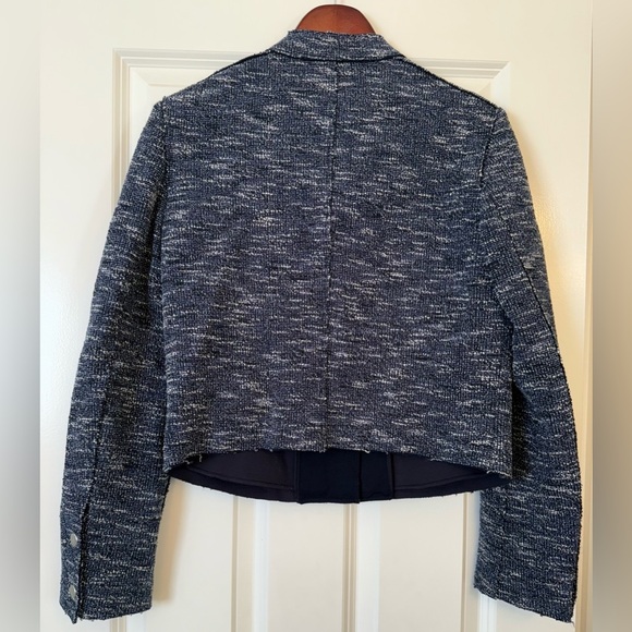 THEORY Bavewick Branson Moto Jacket Blue Tweed Raw Hem Size Medium - Picture 3 of 9